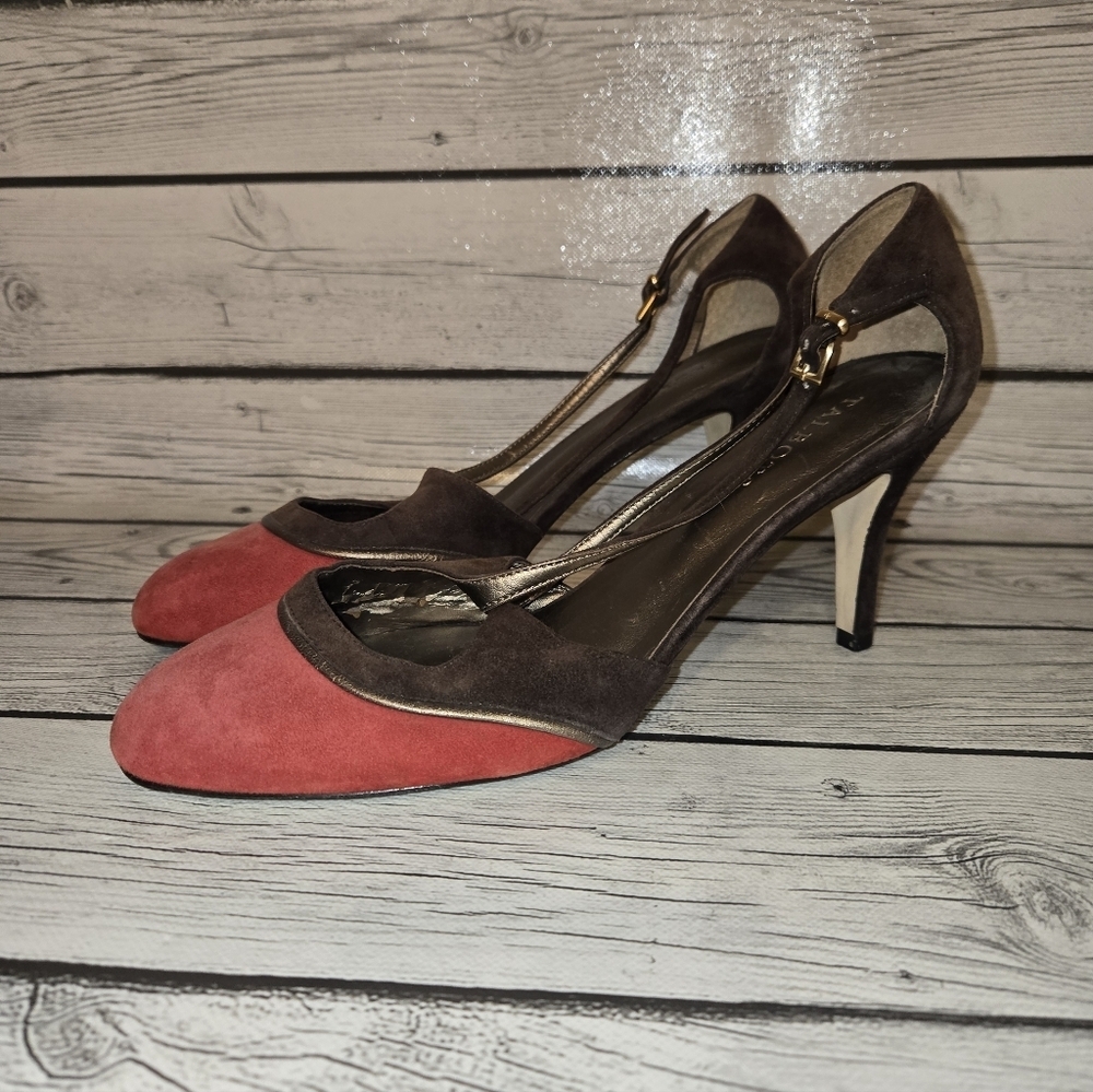 Talbots Suede Heels Women’s 9.5B Rust Brown Ankle Strap Dress Pumps